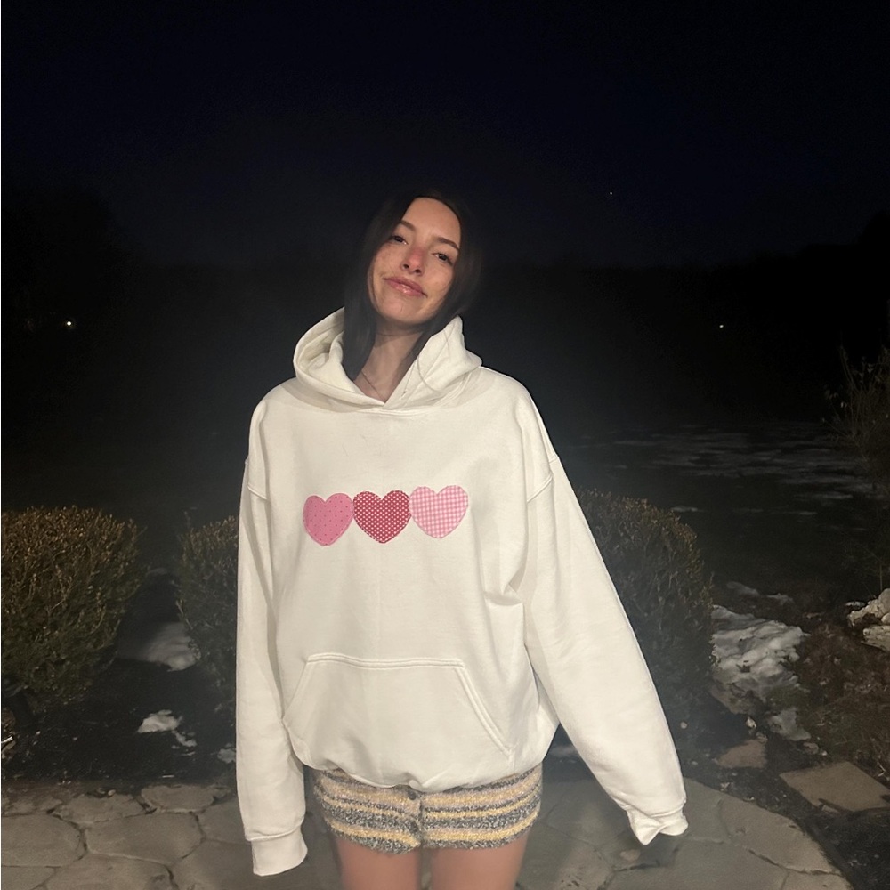 White Hoodie with Pink Heart Design